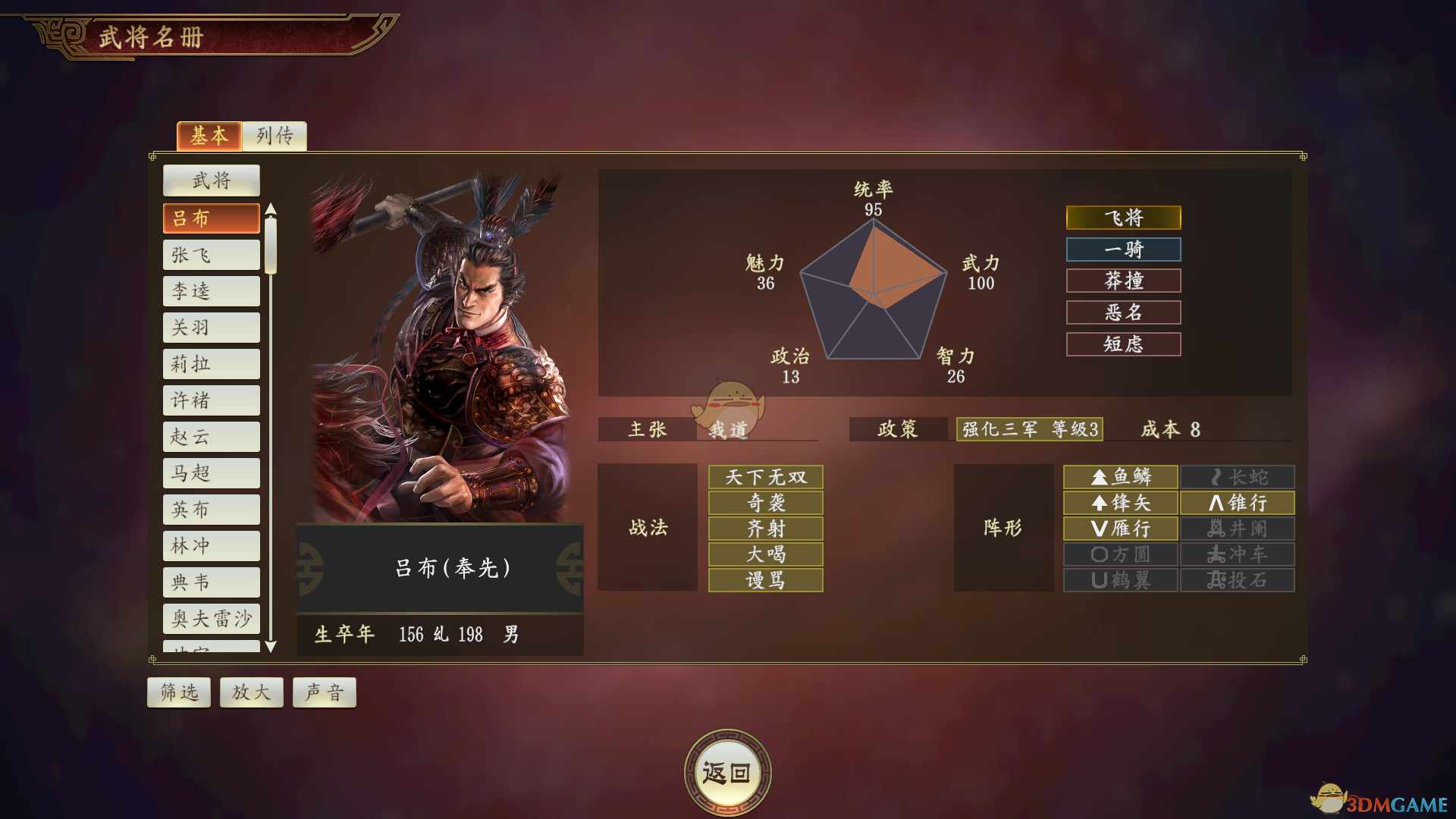 《三国志14》吕布武将点评