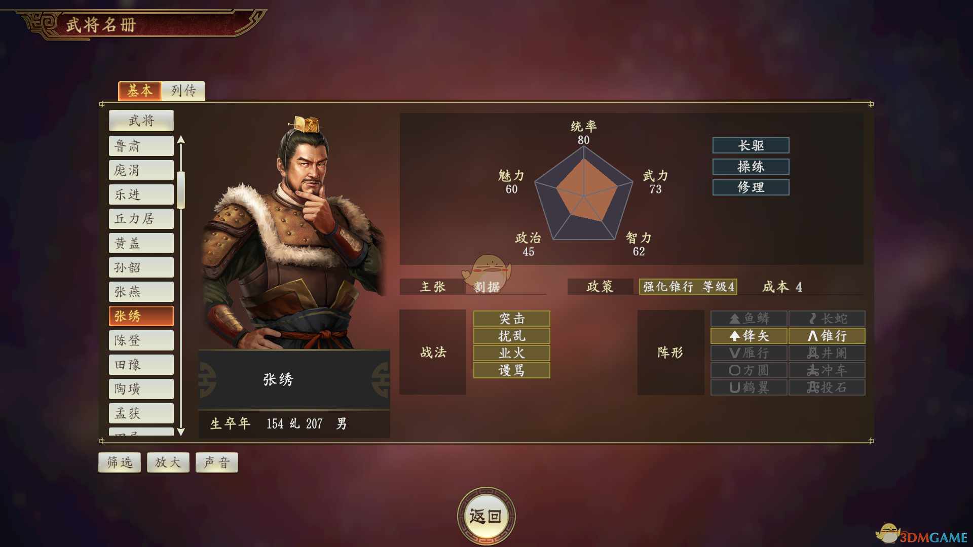 《三国志14》张绣武将点评